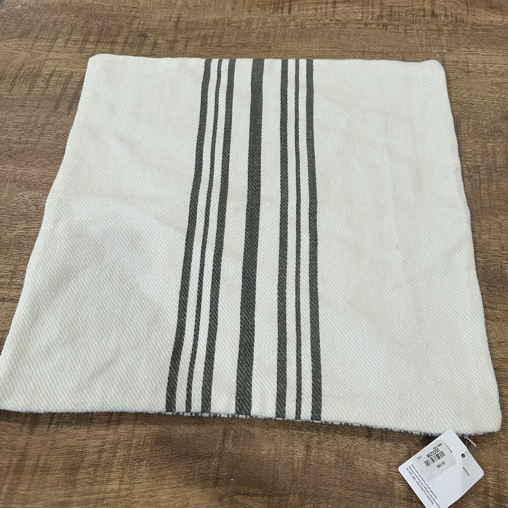 Pottery Barn Linen Throw Pillow Cover Square White Gray Striped Nautical 20 x 20